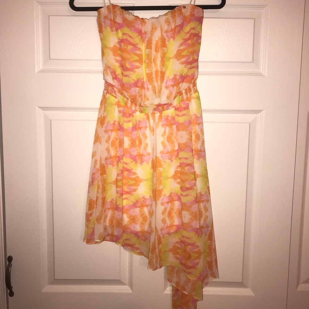 High low strapless floral dress from Guess